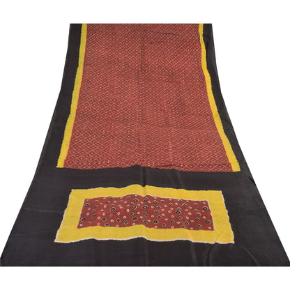 Sanskriti Vintage Sarees Coffee-Brown Pure Silk Bandhani Printed Sari 5yd Sustainable Fabric
