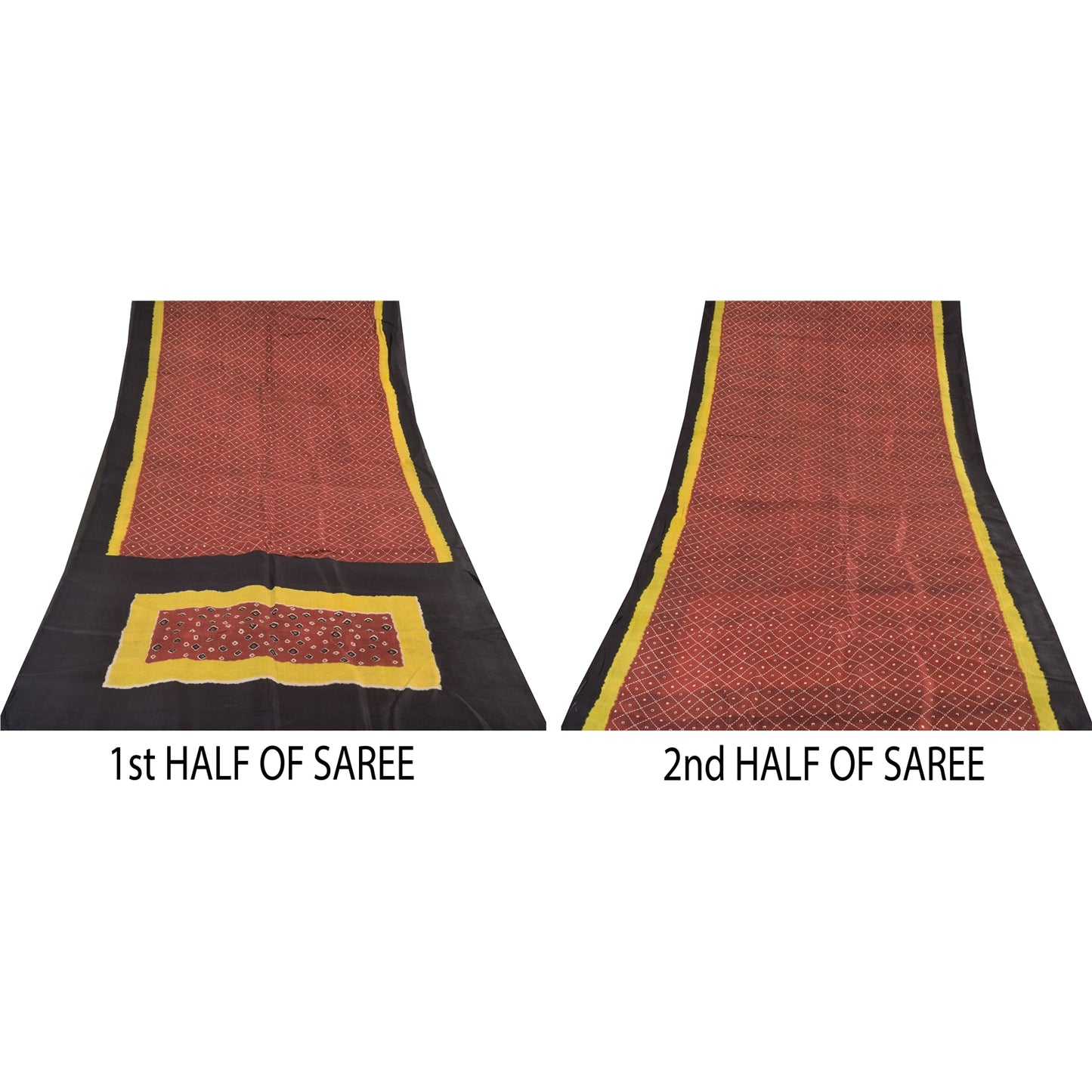 Sanskriti Vintage Sarees Coffee-Brown Pure Silk Bandhani Printed Sari 5yd Sustainable Fabric