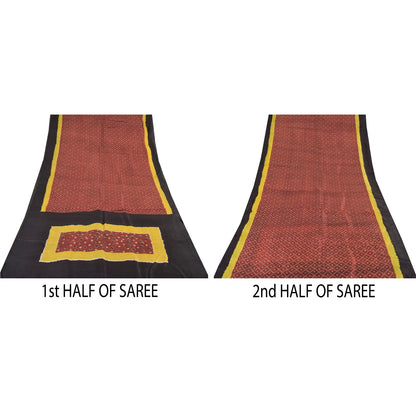 Sanskriti Vintage Sarees Coffee-Brown Pure Silk Bandhani Printed Sari 5yd Sustainable Fabric