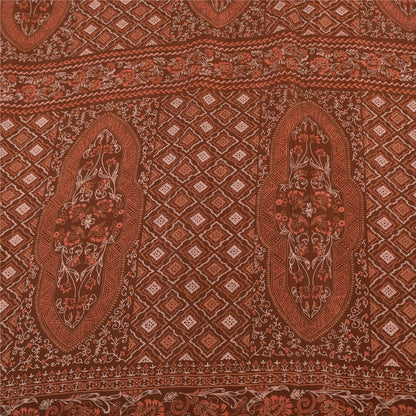 Sanskriti Vintage Sarees Orange/Brown Pure Silk Printed Sari 5yd Craft Sustainable Fabric