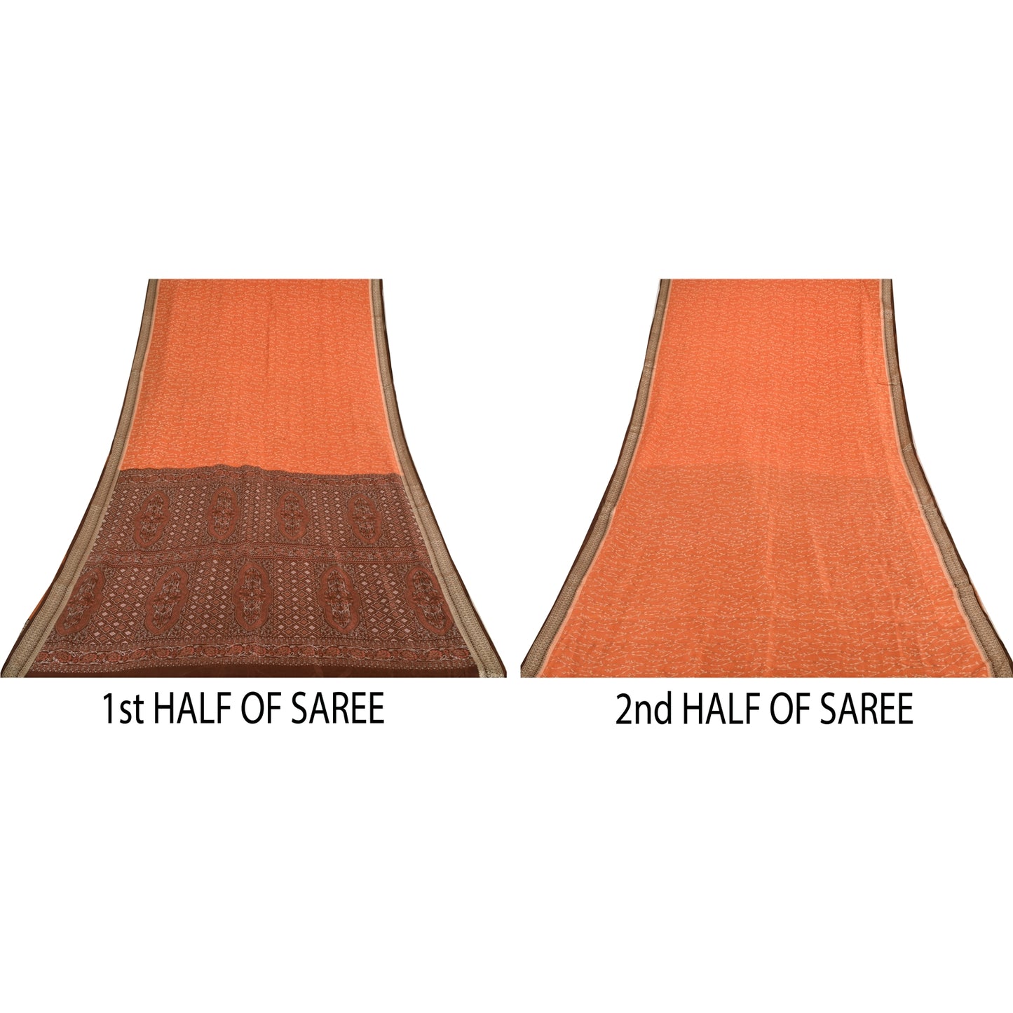 Sanskriti Vintage Sarees Orange/Brown Pure Silk Printed Sari 5yd Craft Sustainable Fabric