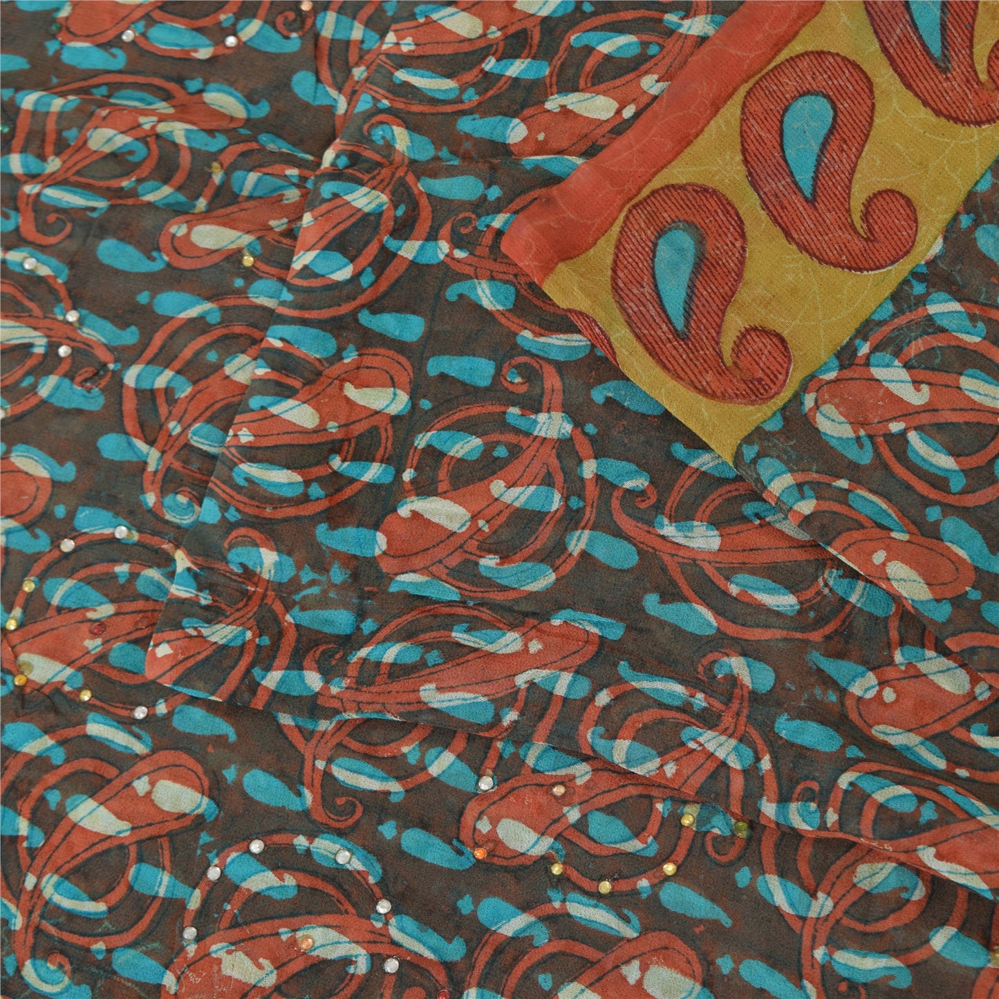 Sanskriti Vintage Sarees Pure Georgette Silk Paisley Printed Sari Craft Sustainable Fabric