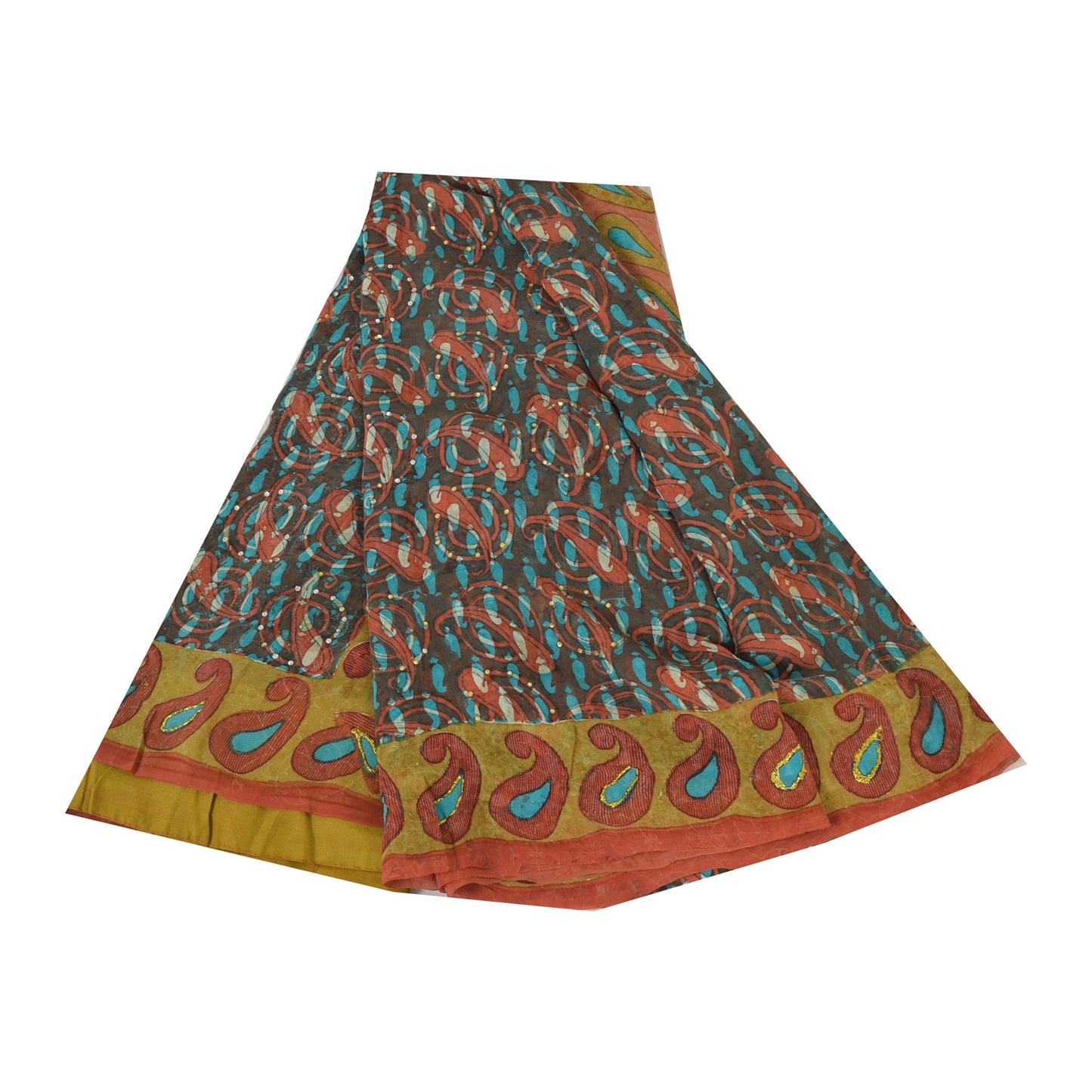Sanskriti Vintage Sarees Pure Georgette Silk Paisley Printed Sari Craft Sustainable Fabric
