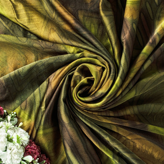 Sanskriti Vintage Saree Green Soft Pure Silk Abstract Printed Sari 6+Yd Fabric Upcycle Dress Making