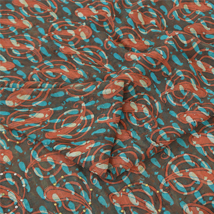 Sanskriti Vintage Sarees Pure Georgette Silk Paisley Printed Sari Craft Sustainable Fabric