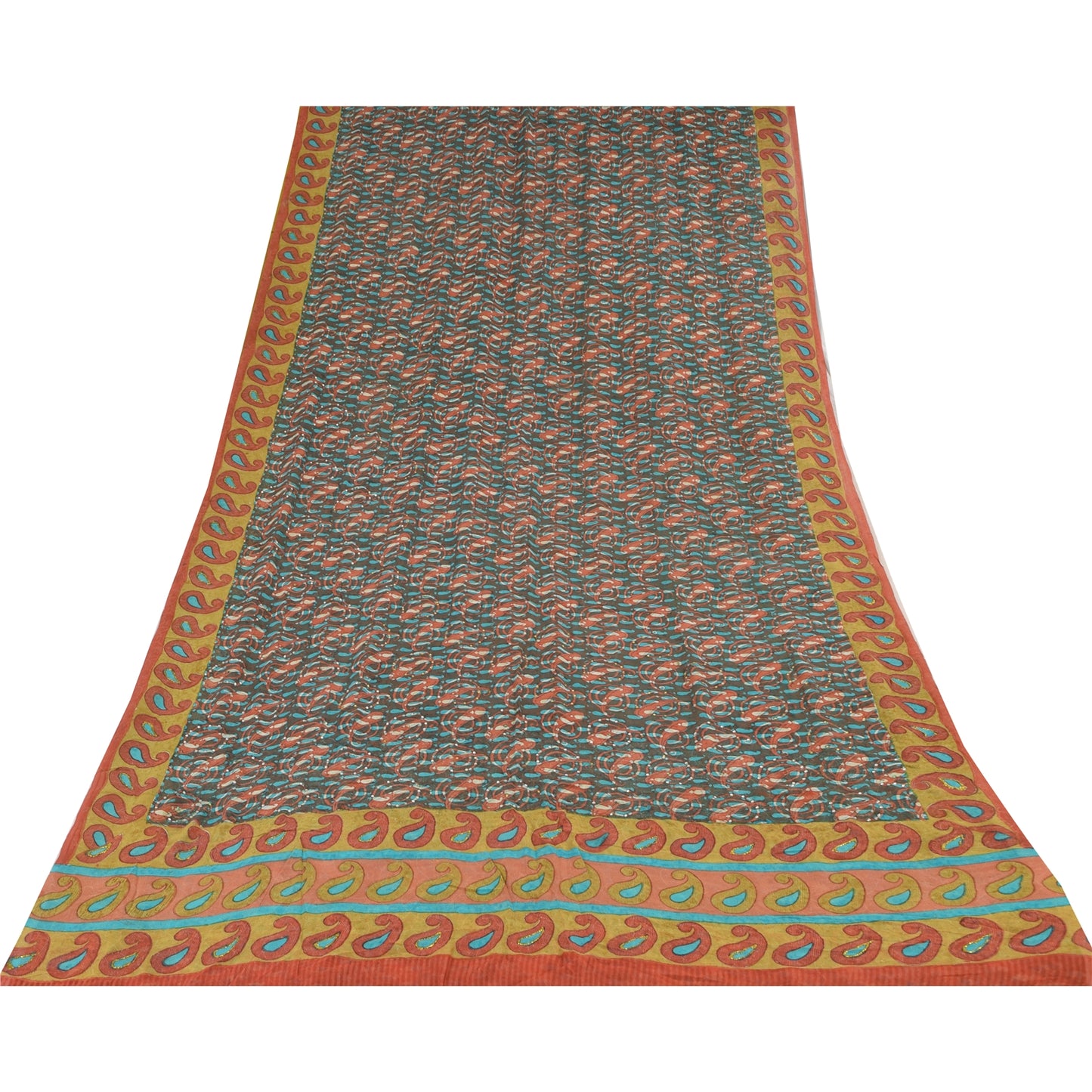 Sanskriti Vintage Sarees Pure Georgette Silk Paisley Printed Sari Craft Sustainable Fabric