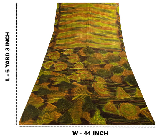 Sanskriti Vintage Saree Green Soft Pure Silk Abstract Printed Sari 6+Yd Fabric Upcycle Dress Making
