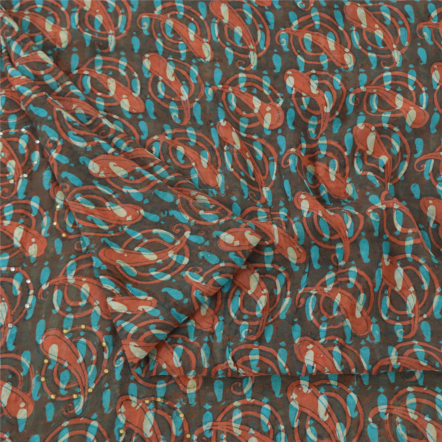 Sanskriti Vintage Sarees Pure Georgette Silk Paisley Printed Sari Craft Sustainable Fabric