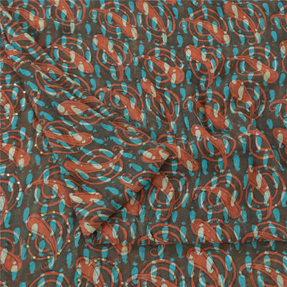 Sanskriti Vintage Sarees Pure Georgette Silk Paisley Printed Sari Craft Sustainable Fabric