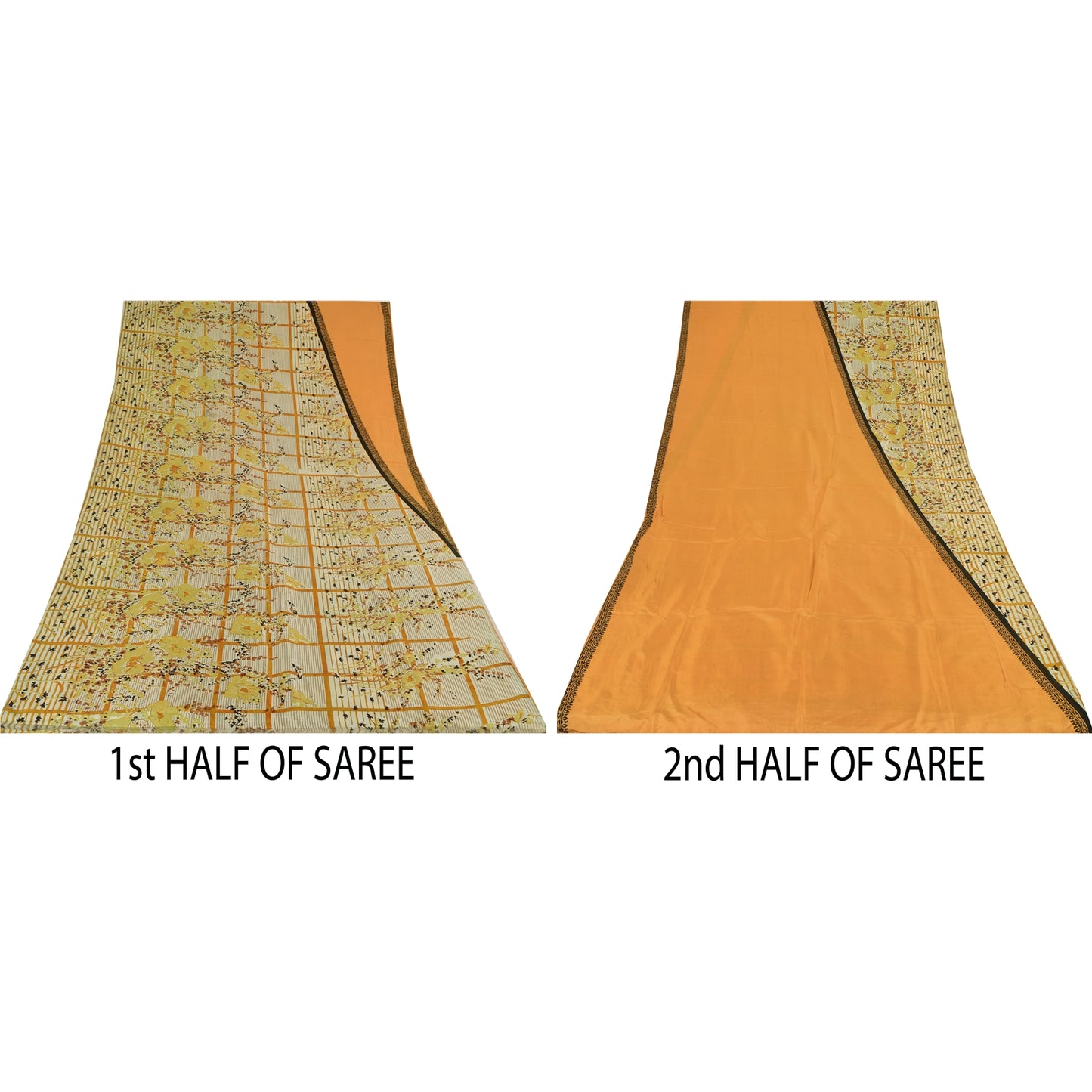 Sanskriti Vintage Sarees Orange/Ivory Pure Silk Printed Sari 5yd Craft Sustainable Fabric