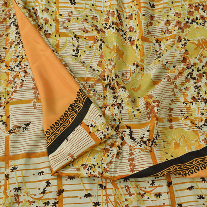 Sanskriti Vintage Sarees Orange/Ivory Pure Silk Printed Sari 5yd Craft Sustainable Fabric