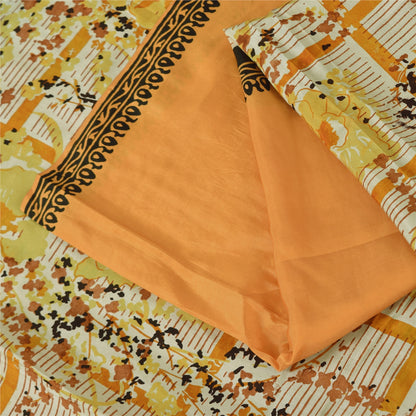 Sanskriti Vintage Sarees Orange/Ivory Pure Silk Printed Sari 5yd Craft Sustainable Fabric