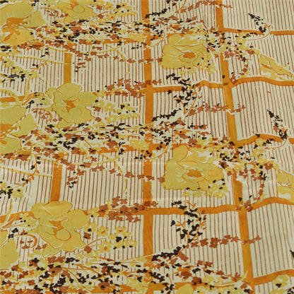 Sanskriti Vintage Sarees Orange/Ivory Pure Silk Printed Sari 5yd Craft Sustainable Fabric