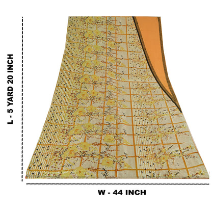 Sanskriti Vintage Sarees Orange/Ivory Pure Silk Printed Sari 5yd Craft Sustainable Fabric