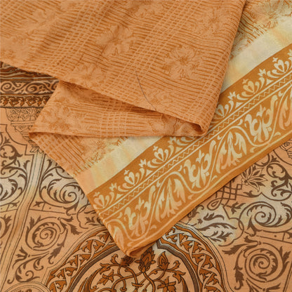 Sanskriti Vintage Sarees Shades Of Brown Pure Silk Printed Sari 5yd Craft Sustainable Fabric