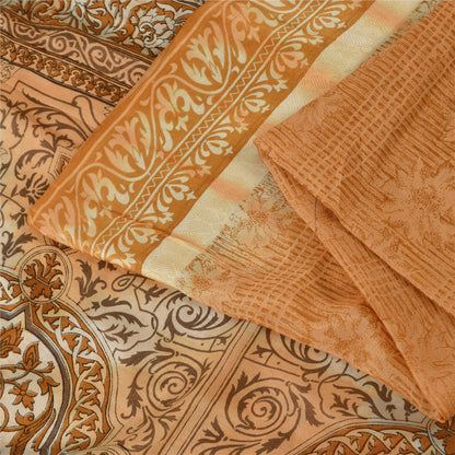Sanskriti Vintage Sarees Shades Of Brown Pure Silk Printed Sari 5yd Craft Sustainable Fabric