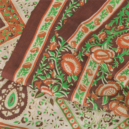 Sanskriti Vintage Sarees Indian Brown Pure Silk Printed Sari 5yd Craft Sustainable Fabric