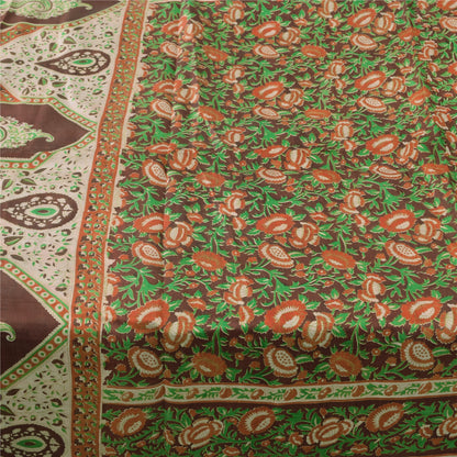 Sanskriti Vintage Sarees Indian Brown Pure Silk Printed Sari 5yd Craft Sustainable Fabric