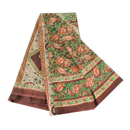 Sanskriti Vintage Sarees Indian Brown Pure Silk Printed Sari 5yd Craft Sustainable Fabric