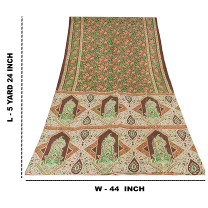 Sanskriti Vintage Sarees Indian Brown Pure Silk Printed Sari 5yd Craft Sustainable Fabric