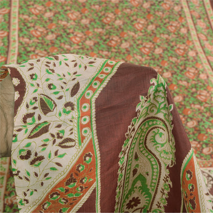 Sanskriti Vintage Sarees Indian Brown Pure Silk Printed Sari 5yd Craft Sustainable Fabric