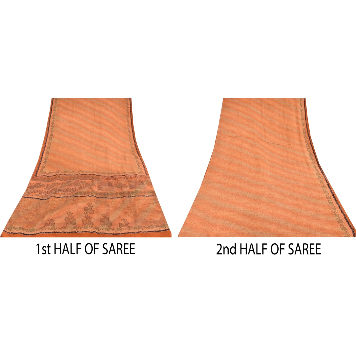 Sanskriti Vintage Sarees Orange 100% Pure Silk Printed Sari 5yd Craft Sustainable Fabric