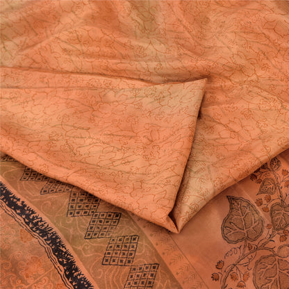 Sanskriti Vintage Sarees Orange 100% Pure Silk Printed Sari 5yd Craft Sustainable Fabric