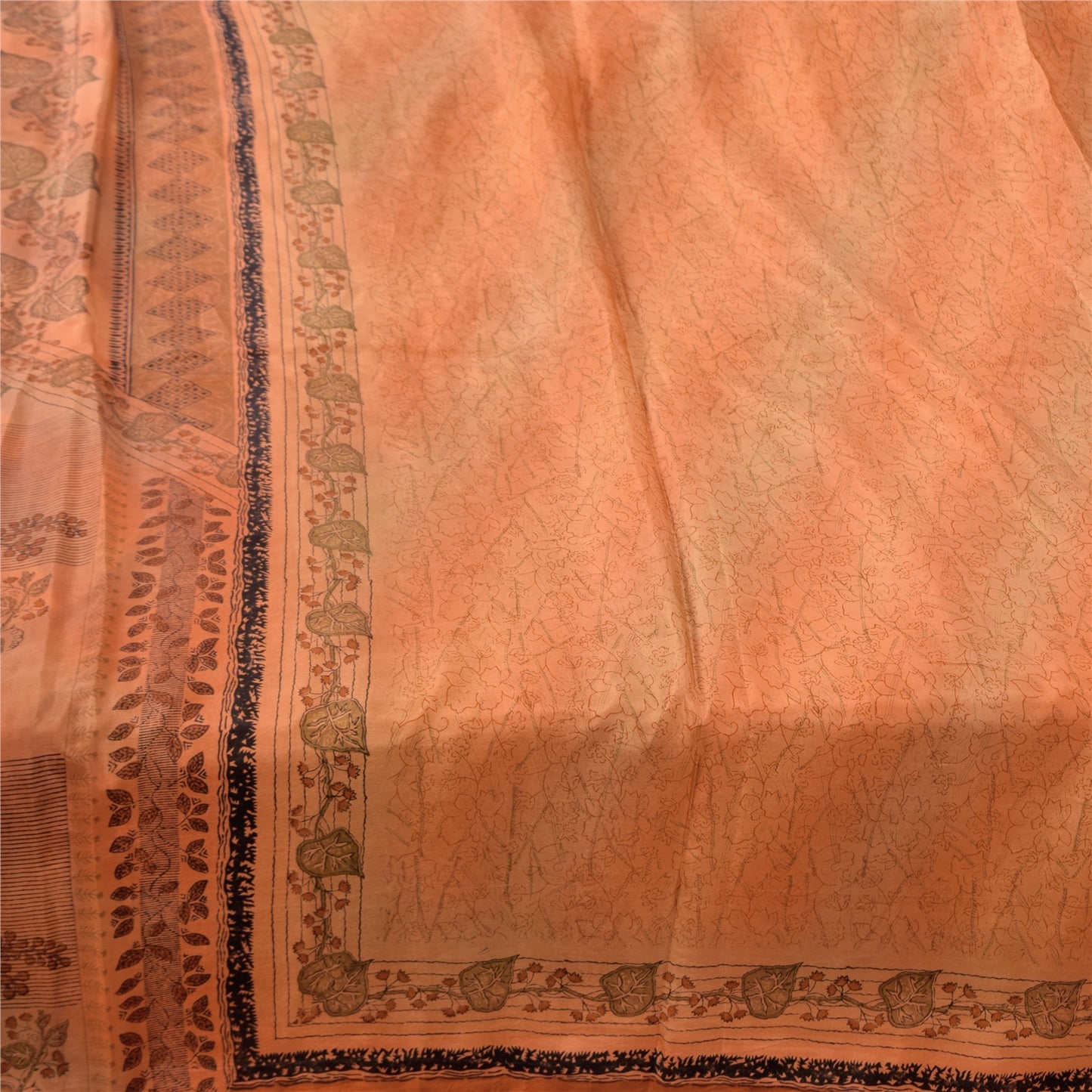 Sanskriti Vintage Sarees Orange 100% Pure Silk Printed Sari 5yd Craft Sustainable Fabric