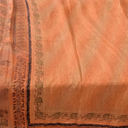 Sanskriti Vintage Sarees Orange 100% Pure Silk Printed Sari 5yd Craft Sustainable Fabric