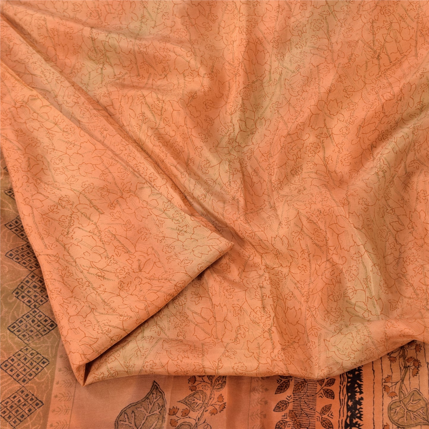 Sanskriti Vintage Sarees Orange 100% Pure Silk Printed Sari 5yd Craft Sustainable Fabric