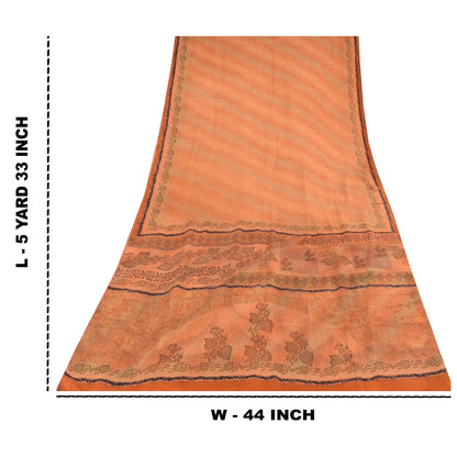 Sanskriti Vintage Sarees Orange 100% Pure Silk Printed Sari 5yd Craft Sustainable Fabric