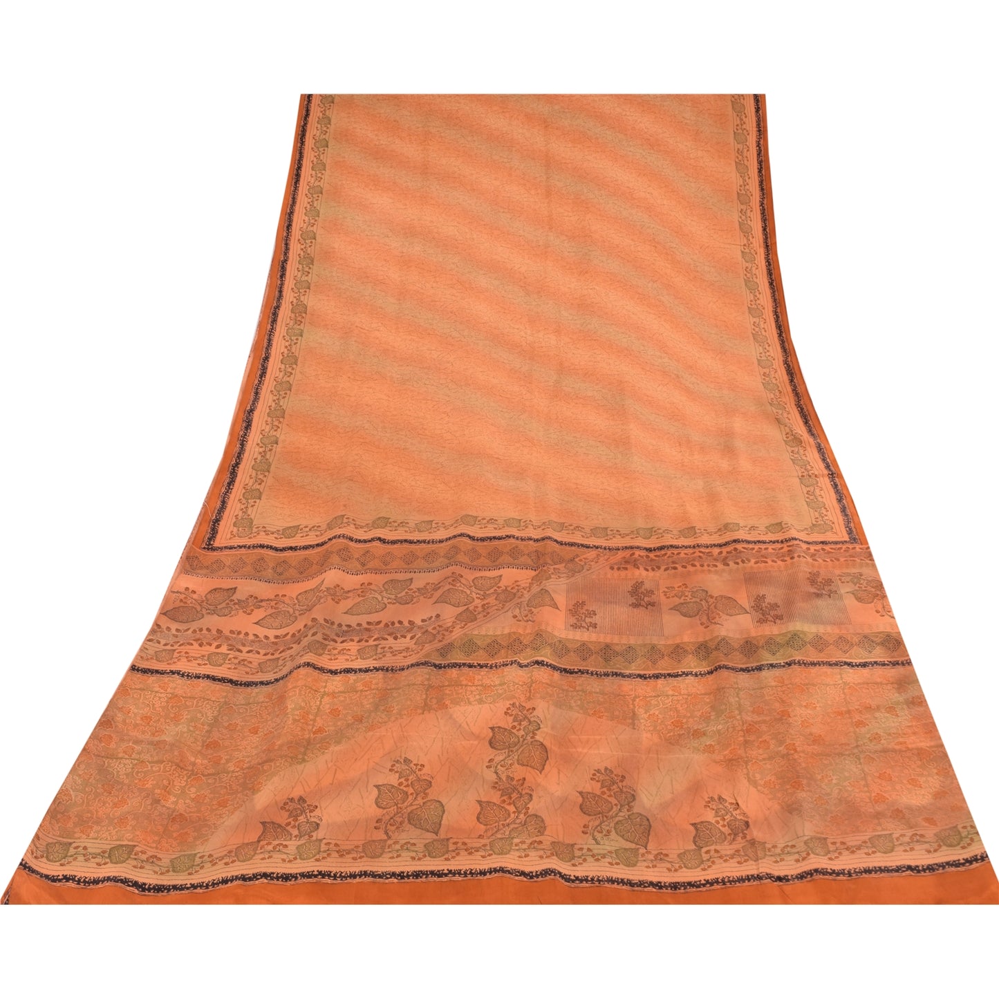 Sanskriti Vintage Sarees Orange 100% Pure Silk Printed Sari 5yd Craft Sustainable Fabric