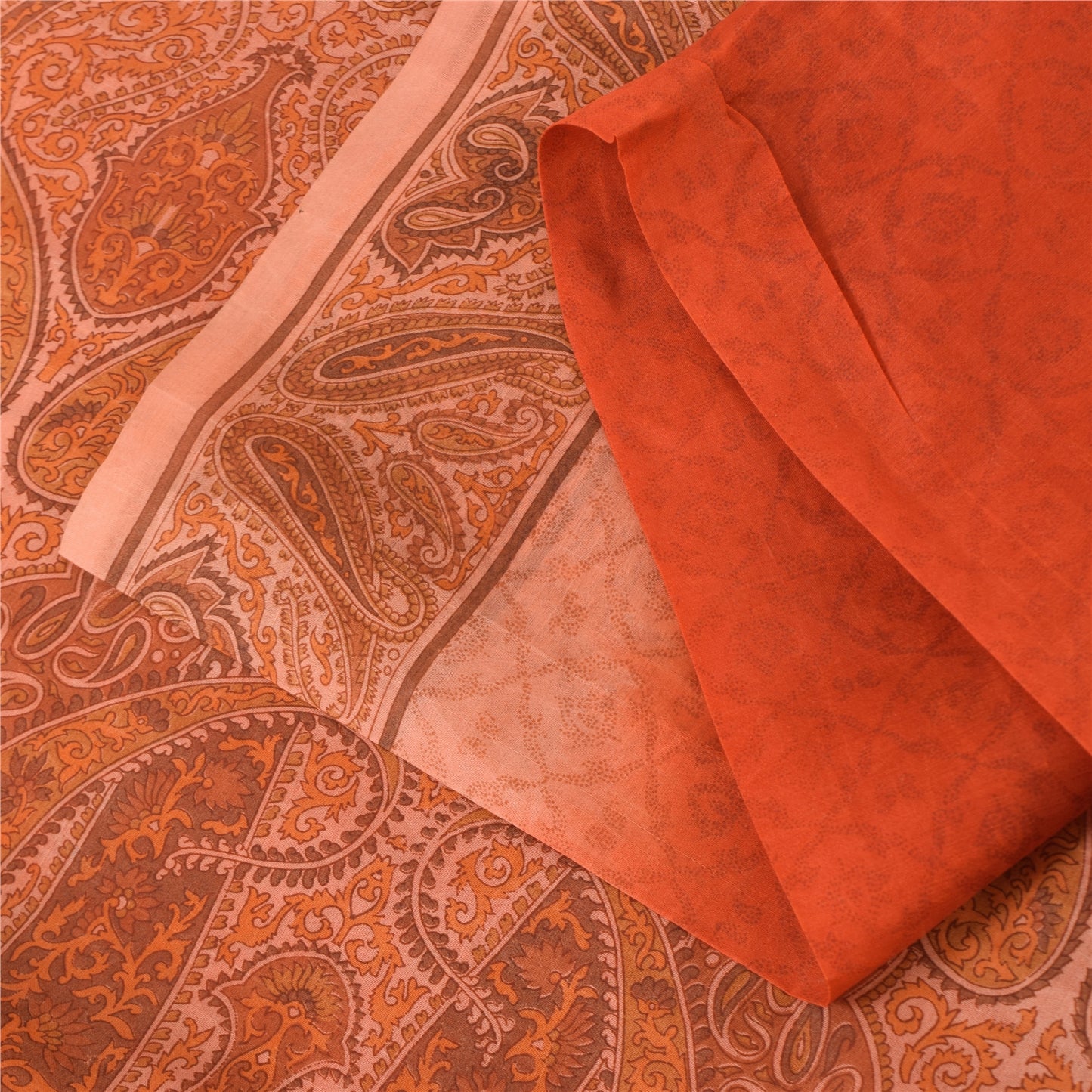 Сари Санскрити Винтаж Оранжевый Чистый Шелк Напечатанный Сари 5 ярдов Ремесленная Экологичная Ткань