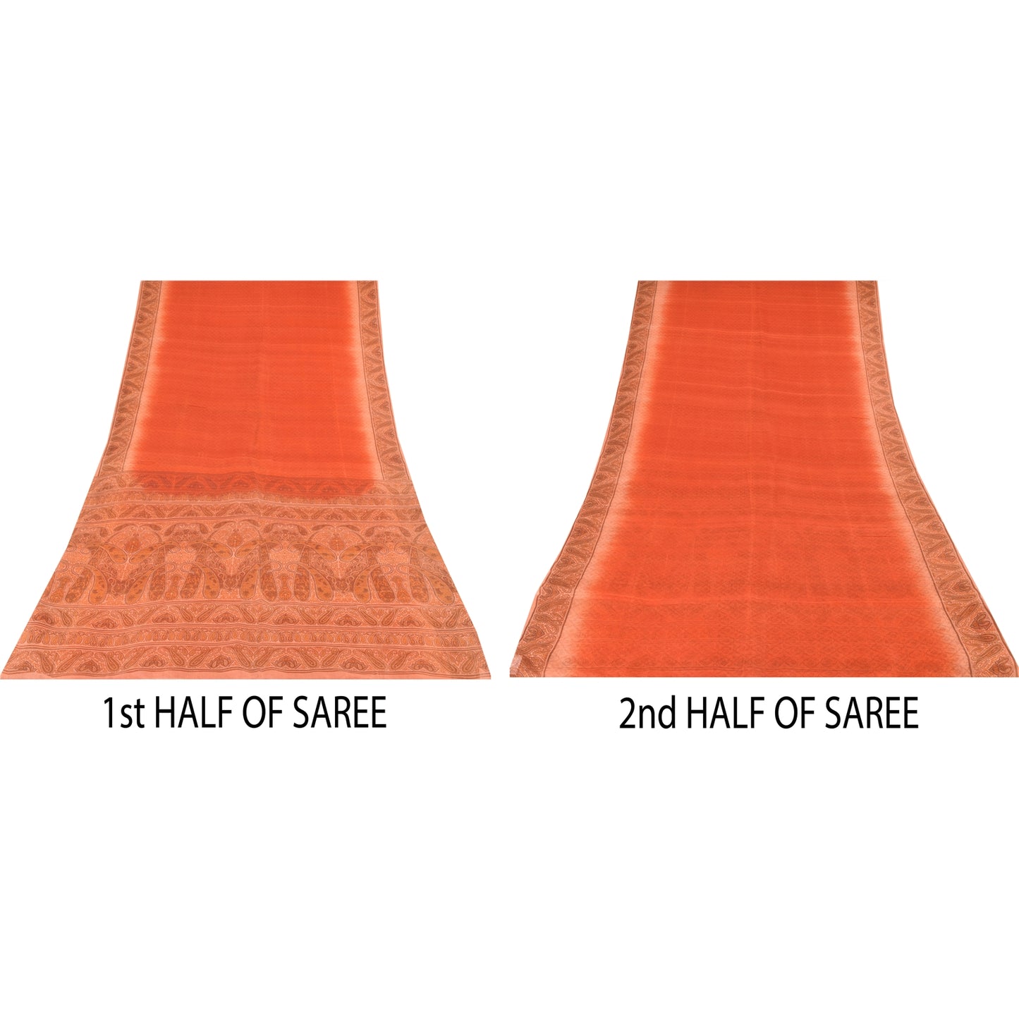 Сари Санскрити Винтаж Оранжевый Чистый Шелк Напечатанный Сари 5 ярдов Ремесленная Экологичная Ткань