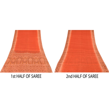 Сари Санскрити Винтаж Оранжевый Чистый Шелк Напечатанный Сари 5 ярдов Ремесленная Экологичная Ткань