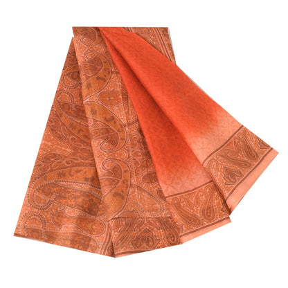 Сари Санскрити Винтаж Оранжевый Чистый Шелк Напечатанный Сари 5 ярдов Ремесленная Экологичная Ткань
