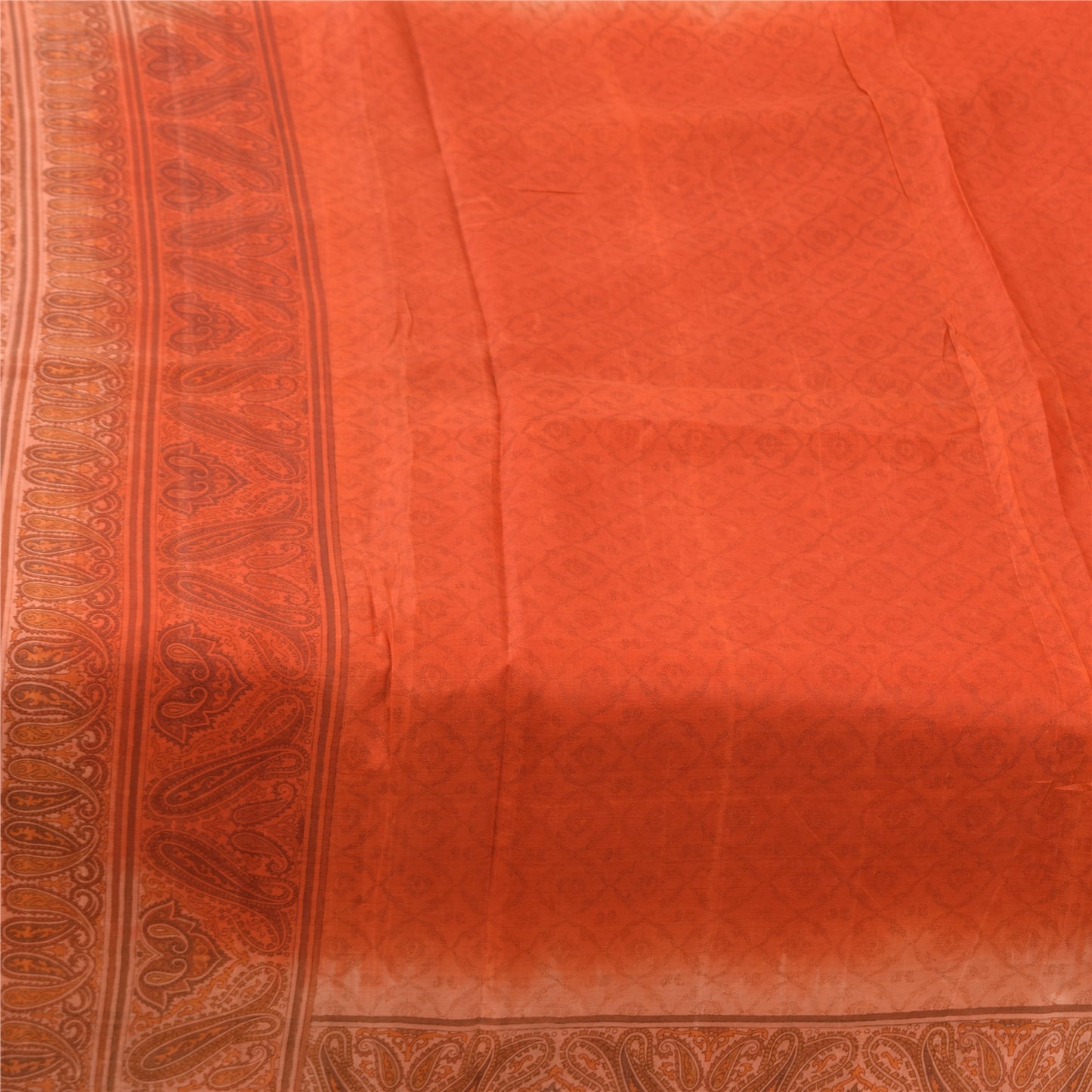 Сари Санскрити Винтаж Оранжевый Чистый Шелк Напечатанный Сари 5 ярдов Ремесленная Экологичная Ткань
