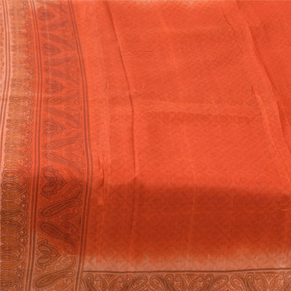 Сари Санскрити Винтаж Оранжевый Чистый Шелк Напечатанный Сари 5 ярдов Ремесленная Экологичная Ткань