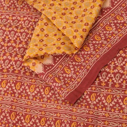Sanskriti Vintage Sarees Yellow/Red Pure Silk Printed Sari 5yd Craft Sustainable Fabric
