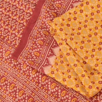 Sanskriti Vintage Sarees Yellow/Red Pure Silk Printed Sari 5yd Craft Sustainable Fabric