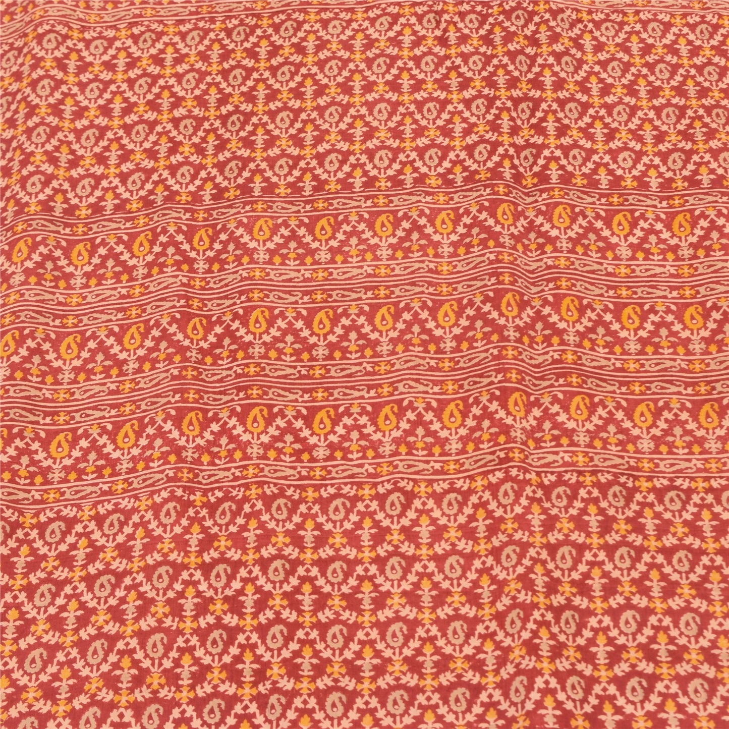 Sanskriti Vintage Sarees Yellow/Red Pure Silk Printed Sari 5yd Craft Sustainable Fabric