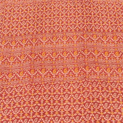 Sanskriti Vintage Sarees Yellow/Red Pure Silk Printed Sari 5yd Craft Sustainable Fabric