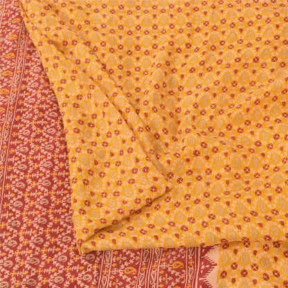 Sanskriti Vintage Sarees Yellow/Red Pure Silk Printed Sari 5yd Craft Sustainable Fabric