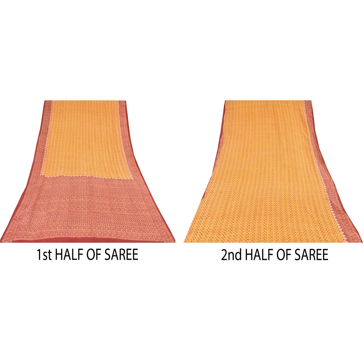 Sanskriti Vintage Sarees Yellow/Red Pure Silk Printed Sari 5yd Craft Sustainable Fabric