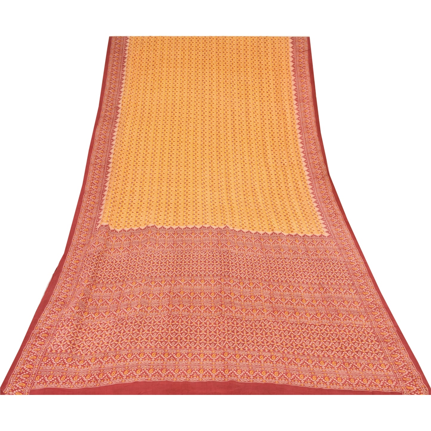 Sanskriti Vintage Sarees Yellow/Red Pure Silk Printed Sari 5yd Craft Sustainable Fabric