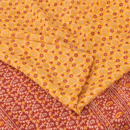 Sanskriti Vintage Sarees Yellow/Red Pure Silk Printed Sari 5yd Craft Sustainable Fabric