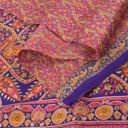Sanskriti Vintage Sarees From India Pink Pure Silk Print Sari 5+yd Craft Sustainable Fabric