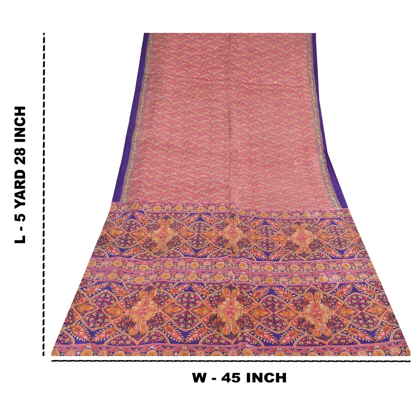 Sanskriti Vintage Sarees From India Pink Pure Silk Print Sari 5+yd Craft Sustainable Fabric
