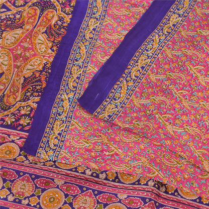 Sanskriti Vintage Sarees From India Pink Pure Silk Print Sari 5+yd Craft Sustainable Fabric