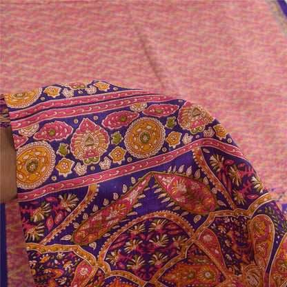 Sanskriti Vintage Sarees From India Pink Pure Silk Print Sari 5+yd Craft Sustainable Fabric